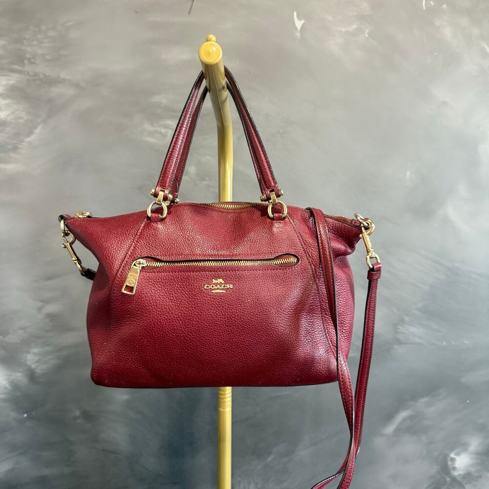 Coach Burgundy Pebbled Leather Prairie Satchel Crossbody Convertible Bag 79997
